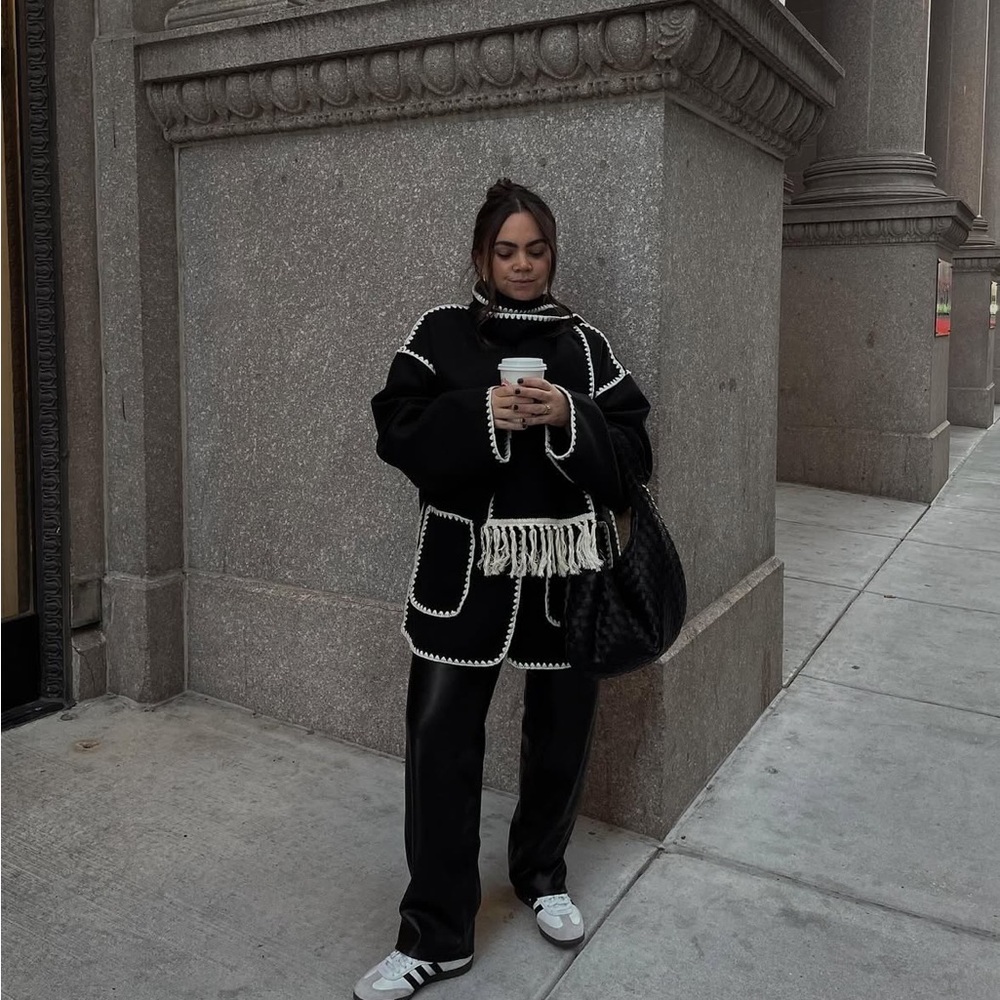 Micas Black and white crochet-trimmed jacket with pockets